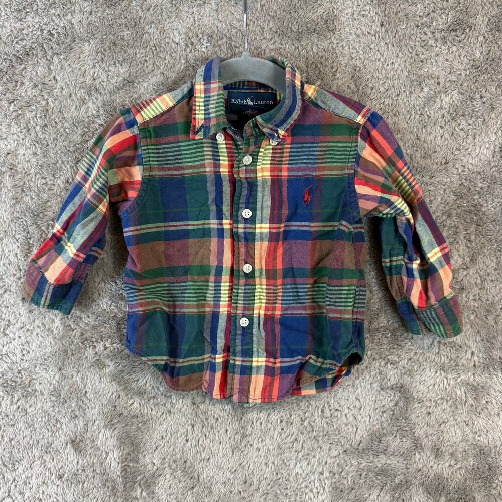 Ralph Lauren Rainbow Plaid Button Down Shirt Boys 12 Months Long Sleeve